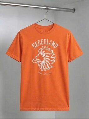 Gildan Orange Nederland Graphic Tee with White Lion Print